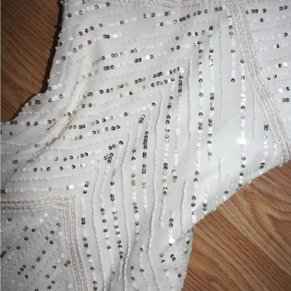 Aidan Mattox White Beaded V-Neck Prom Dress - Picture 5 of 8
